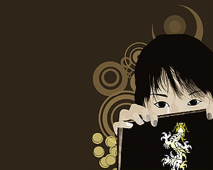 child holding dragon print illustration HD wallpaper